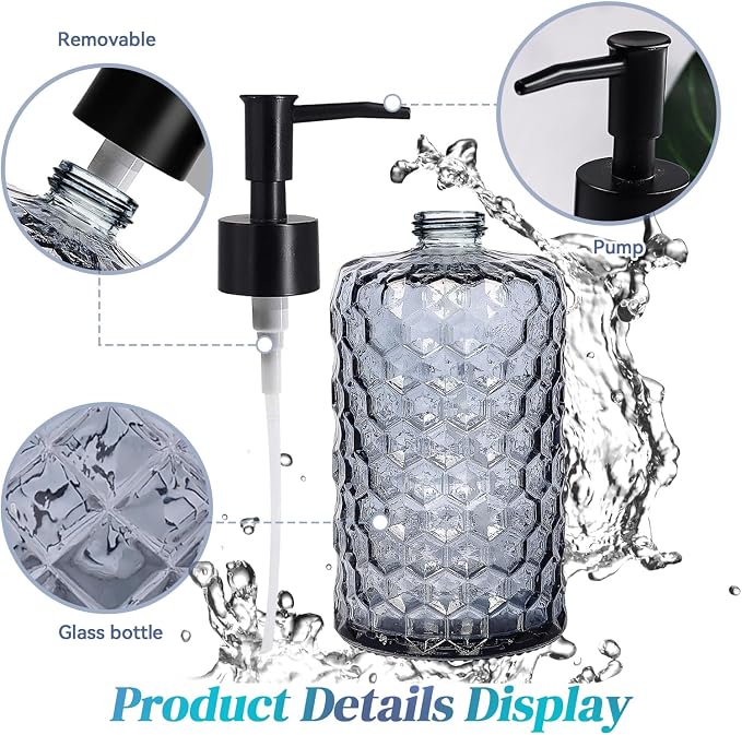 Clear Charcoal Blue Glass Soap Dispenser - Image 5