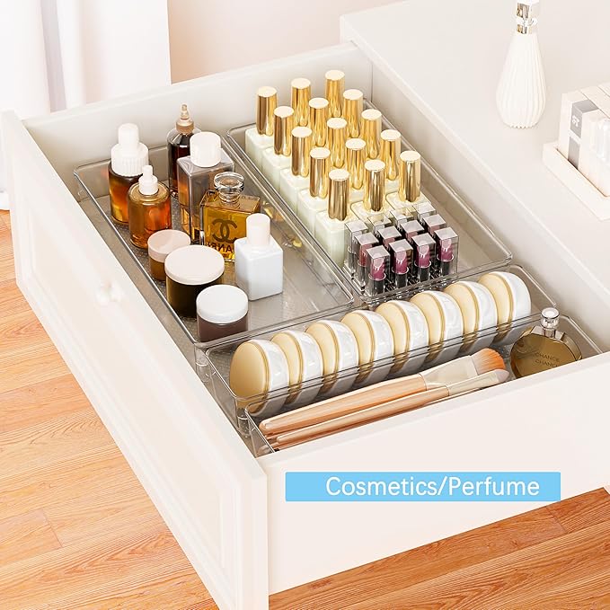 3 Pack Clear Plastic Drawer Organizer Tray Cutlery Utensil Makeups Drawer - Image 5