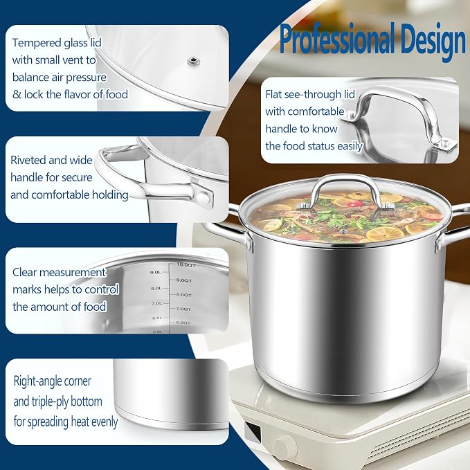E-far 10 Quart Pot, Stainless Steel Stock Cooking Pot - Image 5