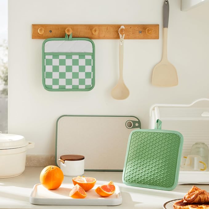 Ohocut Sage Green Checkered Pot Holder, Checkerboard Potholders - Image 4