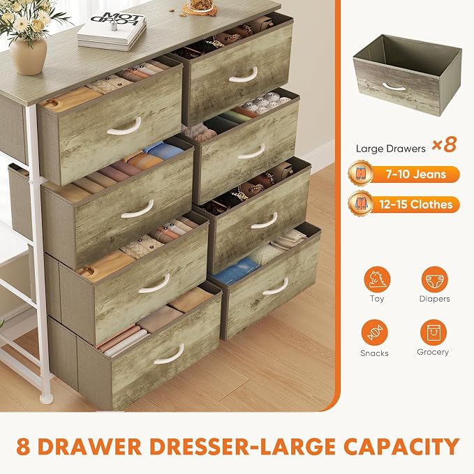 Sweetcrispy 8 Drawer Dresser for Bedroom Large Fabric Storage Tower Organizer - Image 4