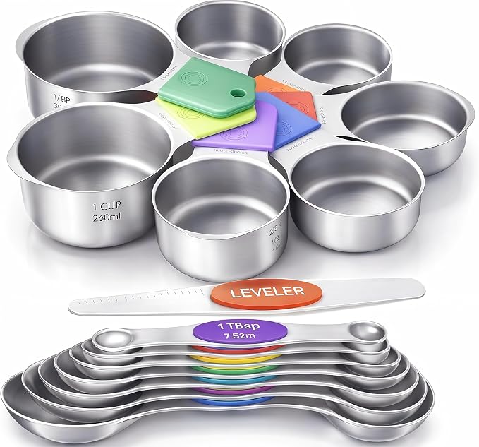 Magnetic Measuring Cups and Spoons Set304 Stainless Steel Dual Scale Set of 15 by HOWGOODY