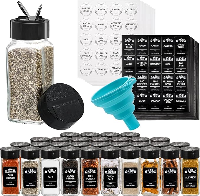 Tebery 30 Pack Glass Spice Jars Square Glass Bottles by Tebery