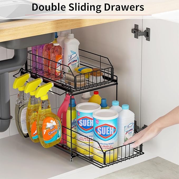 SUEH DESIGN Under Sink Organizer, 2 Tier Bathroom Cabinet Organizer Metal - Image 4