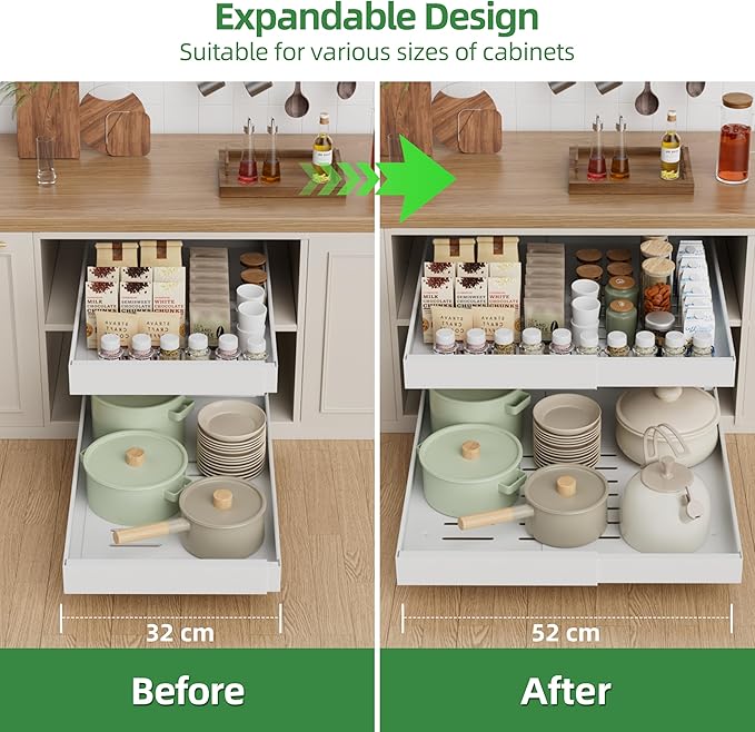 PAKETA 4 Pack Expandable Pull Out Cabinet Organizer, Upgrade 3 Slide Rails - Image 4