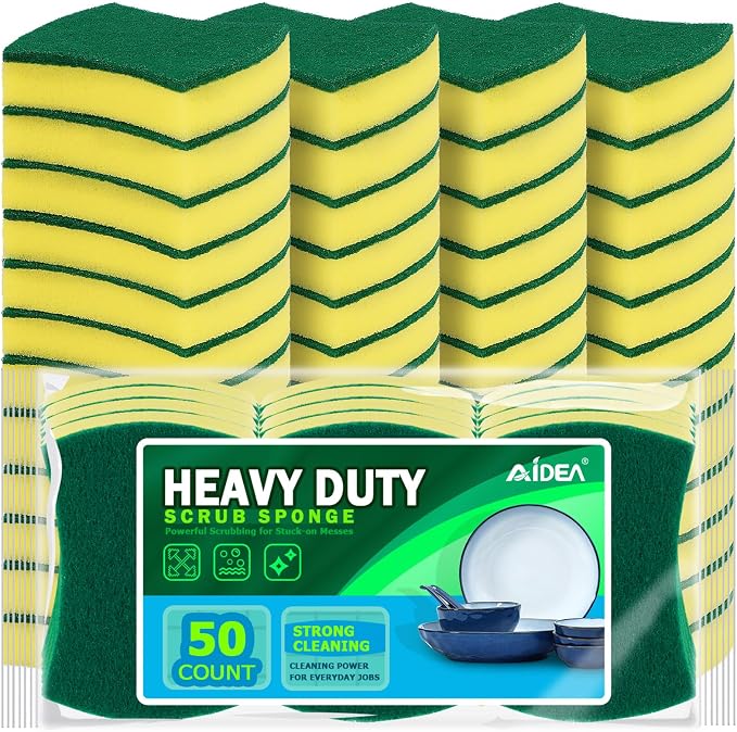 AIDEA Sponges Kitchen, 50 Pack Heavy Duty Dish Sponge, Cleaning Dish Scrubber by AIDEAHOME