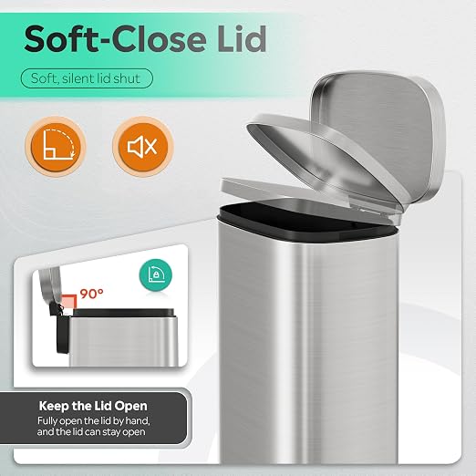 WLIVE 13 Gallon Stainless Steel Trash Can - Image 4