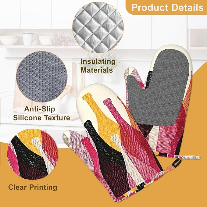 Red Wine Bottle Oven Mitts and Pot Holders Sets, Silicone Kitchen Mitts - Image 3