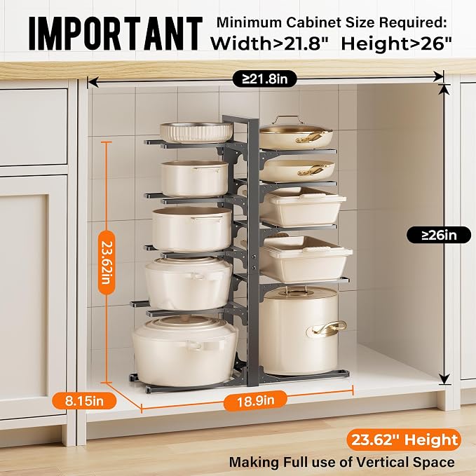 MUDEELA 10-Tier Pots and Pans Organizer under Cabinet, 23.62" Height Heavy Duty - Image 2