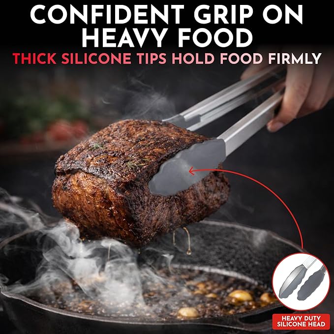 Kitchen Tongs with Silicone Tips Set of 3 Heat Resistant Tongs - Image 3