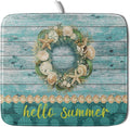 Hello Summer Dish Drying Mat for Kitchen Counter, Sea Shell Starfish Coastal by Anyako