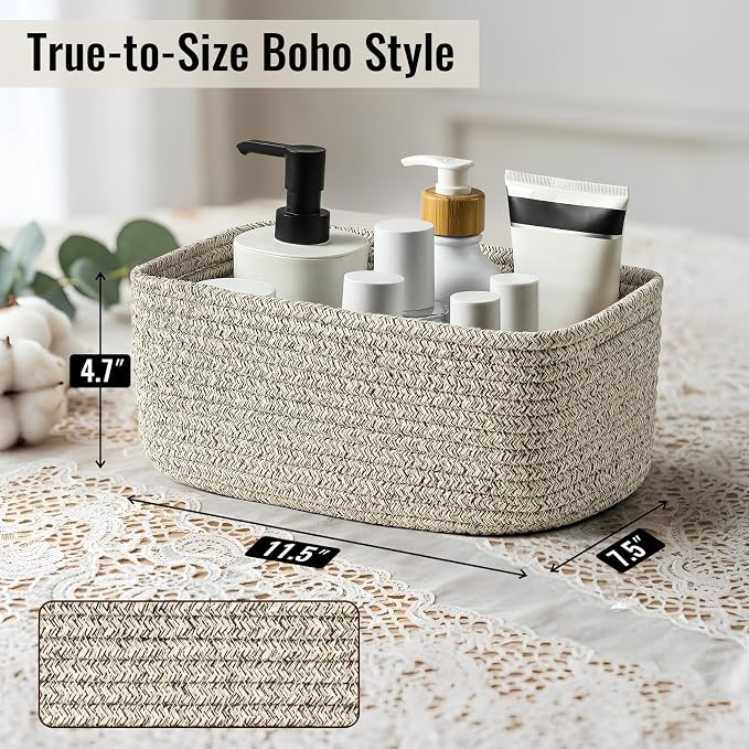 8 Pack Small Storage Baskets for Organizing, Woven Rope Bins for Bathroom - Image 2