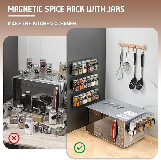 VITEVER Magnetic Spice Rack, 4 Pack, 24 Square Glass Jars - Image 5