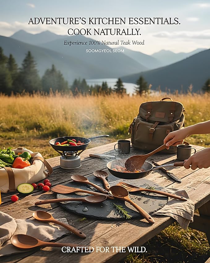 8-Piece Natural Teak Wood Utensil Set - Image 8