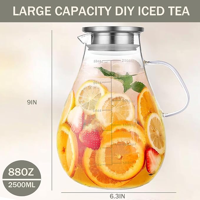 Glass Pitcher with Lid, 88 Ounces -2500ml with Precise Scale Line, Hot/Cold - Image 4
