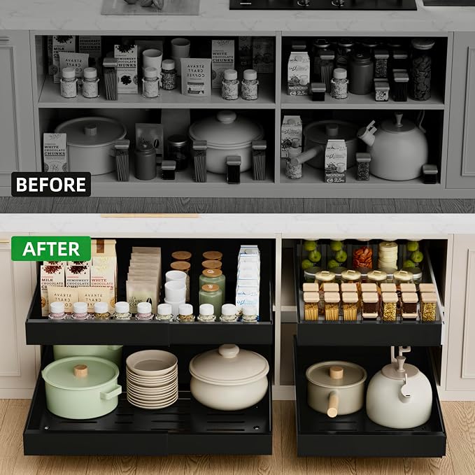 PAKETA 1 Pack Expandable Pull Out Cabinet Organizer, Upgrade 3 Slide Rails - Image 3