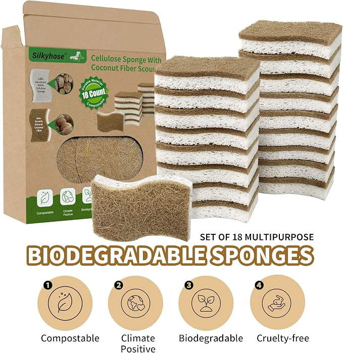 18 Pack Natural Kitchen Sponges, Biodegradable & Compostable | Non-Scratch - Image 3