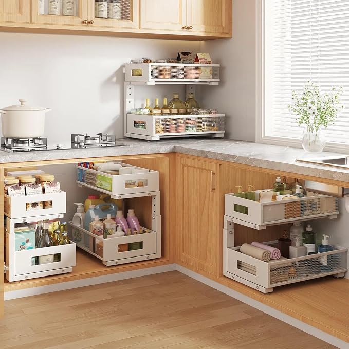 Under Sink Organizer, 2-Tier Dual Pull Out Cabinet Organizer Drawers - Image 6