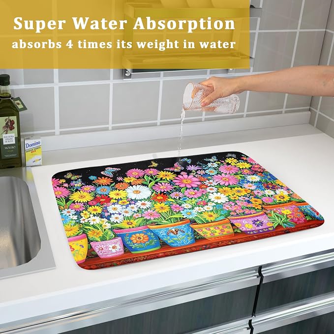 Vintage Flowers Dish Drying Mats Spring Floral Drying Matt Kitchen Counter 18x24 - Image 7