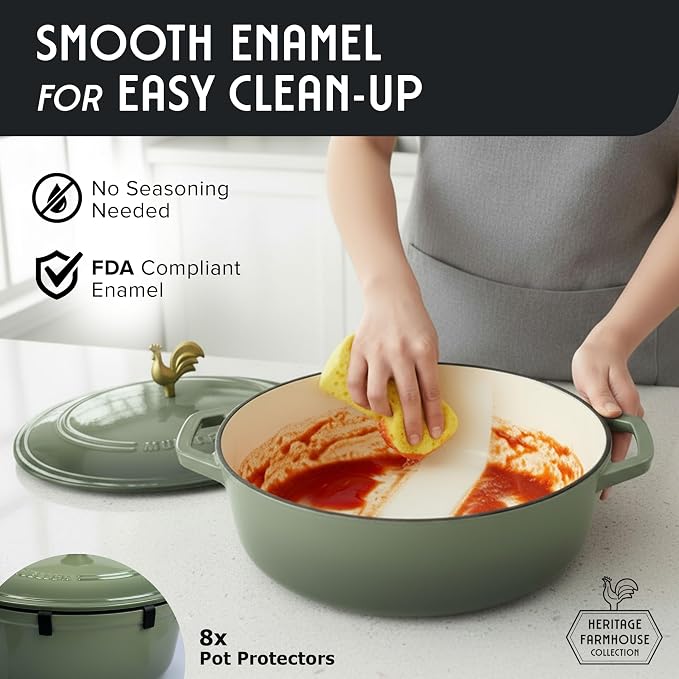 MUELLER HOME 5.5 Quart Enameled Cast Iron Oval Dutch Oven w Rooster Knob & - Image 7