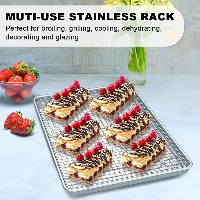 24 Inch Baking Sheet Pans with Rack Set, Natural Aluminum Cookie Sheet - Image 4