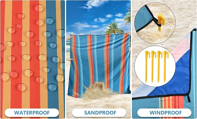 WIWIGO Beach Blanket Waterproof Sandproof Beach Mat 79" X 83"/10'x9'for 2-8 - Image 3
