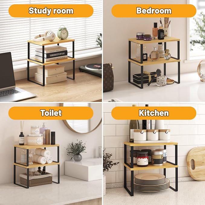 Kitchen Cabinet Organizer Shelf Set of 4, Sturdy Kitchen Counter Shelves - Image 6