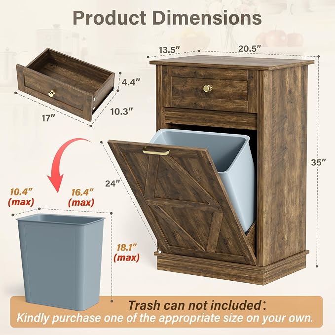YESHOMY Tilt Out Trash Cabinet, 10 Gallon Hidden Wooden Bin Cabinets, Laundry - Image 2