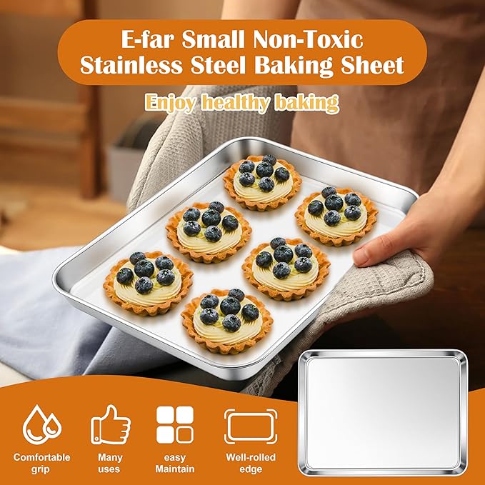 E-far Toaster Oven Tray, 10.5”x8.3” Stainless Steel Small Baking Cookie Sheet - Image 5