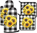 Sunflower Oven Mitts and Pot Holders Sets Heat Resistant 4Pcs Black White by ANTJOO