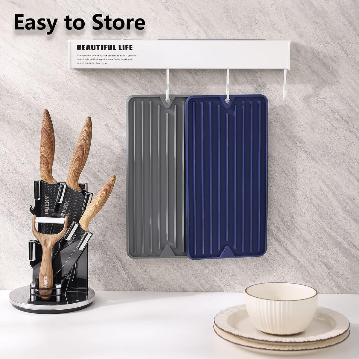 Mini Silicone Dish Drying Mat, 6" x 12", Grey