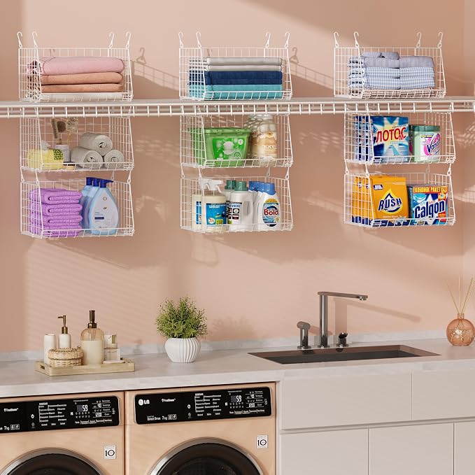 3-Tier Hanging Laundry Basket Organizer：Foldable Wire Shelf Laundry Room by Sonyabecca