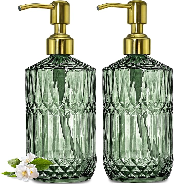 JASAI 2Pack 18Oz Green Glass Soap Dispenser by JASAIHOME