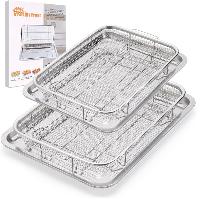 Air Fryer Basket for Oven, 2 Pack Large Air Fryer Basket and Tray Stainless by DONGULI