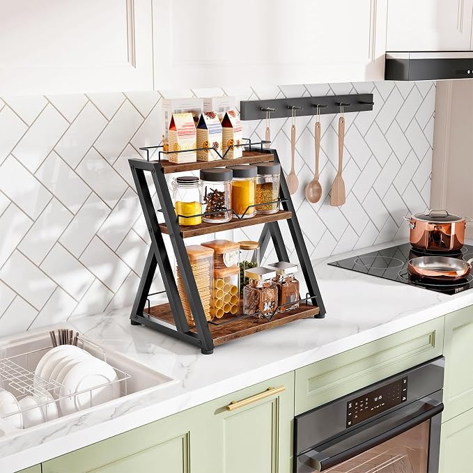 HOOBRO 3-Tier Kitchen Spice Rack, Kitchen Countertop Shelf, Desk Shelf Organizer - Image 3