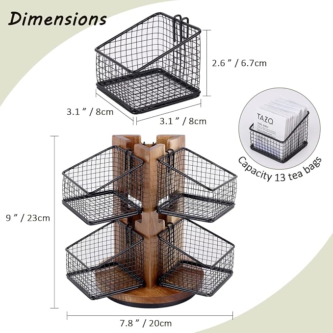 HTB Carousel Tea Bag Organizer for Counter, 2 Tier Tea Bag Holder - Image 7