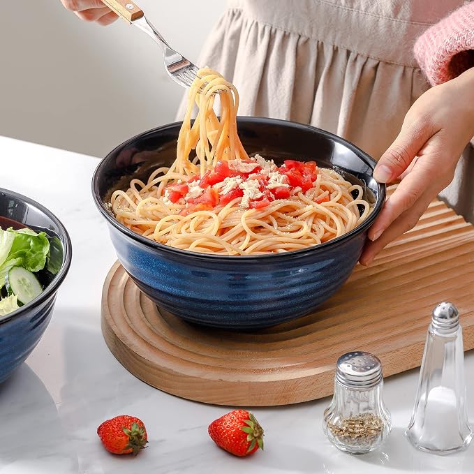 HASENSE Serving Bowls, 60 Ounces Ceramic Salad Pasta Soup Bowls, 8.5 inch Large - Image 7