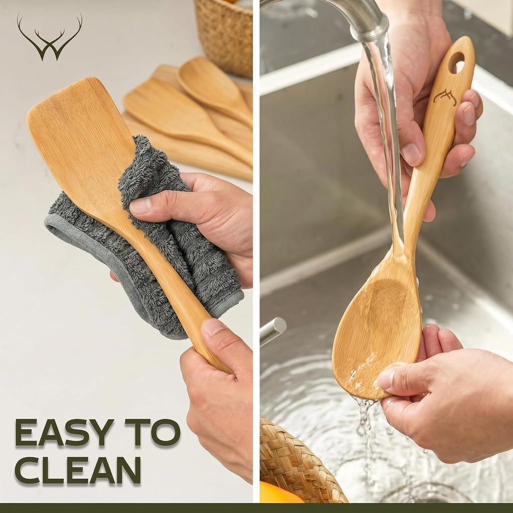 Prime Bamboo Wooden Spoons for Cooking Set of 3 Pcs – Wooden Cooking