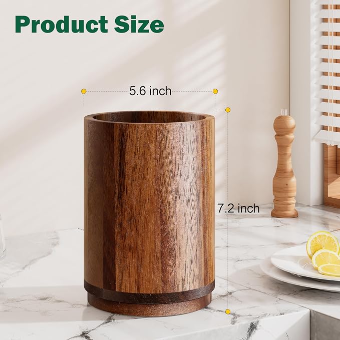 Utensil Holder, Acacia Wood Kitchen Utensil Holder - Image 2