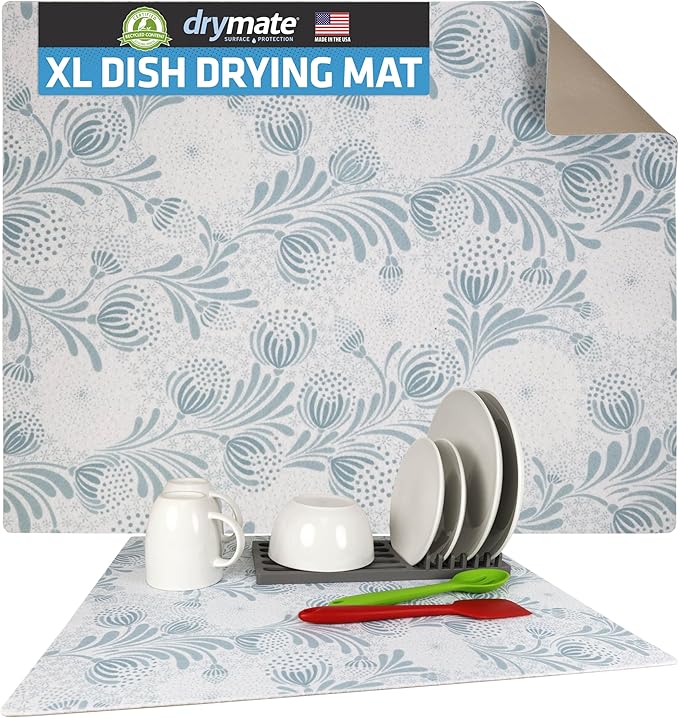 Drymate Jumbo XL Dish Drying Mat, Low-Profile, Super Absorbent, Quick Dry Fabric by Drymate