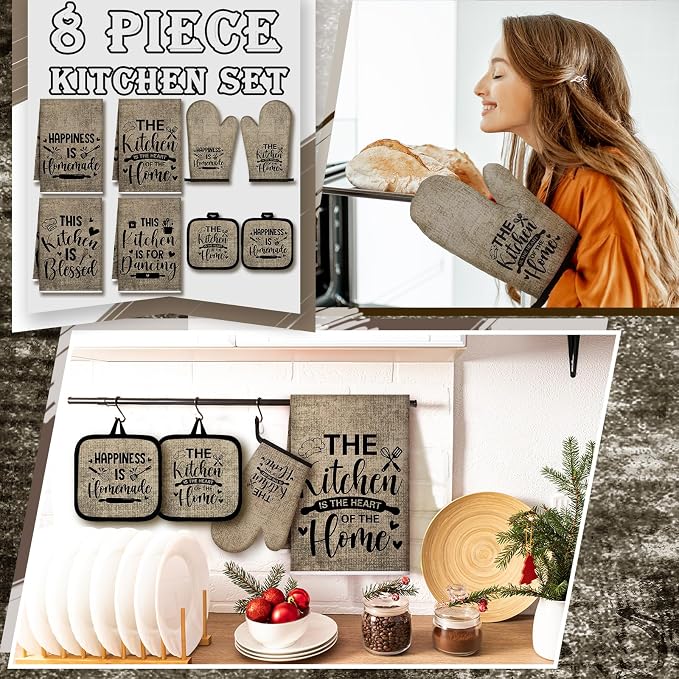 Leinuosen 8 Pcs Kitchen Towels and Oven Mitts Sets Pot Holders Dishcloths Set - Image 2