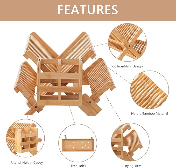 HBlife Bamboo Dish Drying Rack - Image 6
