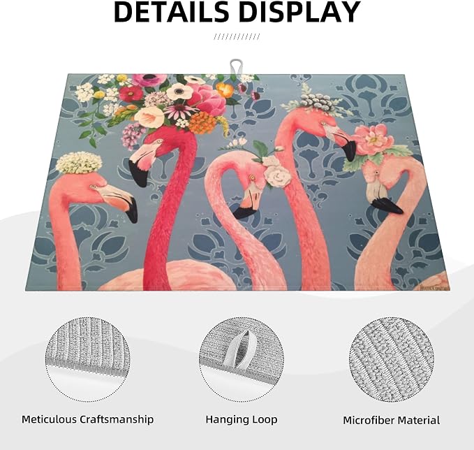 Flamingo Flowers Dish Drying Mat 18x24 Inch, Microfiber Absorbent Fast Dry Mat - Image 3