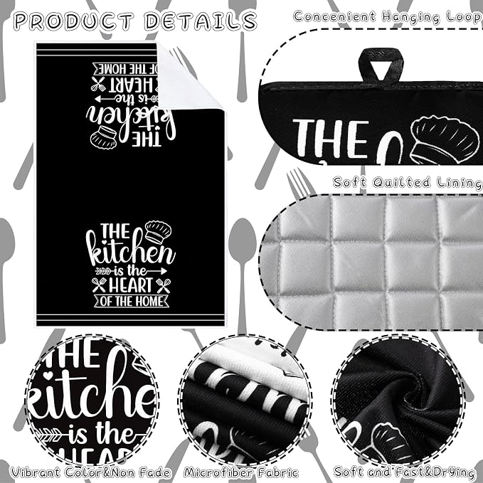 Sratte 6 Pcs Kitchen Decor Accessories Set Farmhouse Towels Pot Holders Oven - Image 5