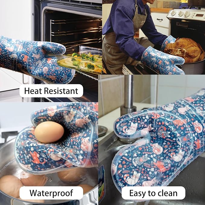 Oven Mitts Set of 2 with Transparent Clear Silicone Shell and Nice cat Printing - Image 5