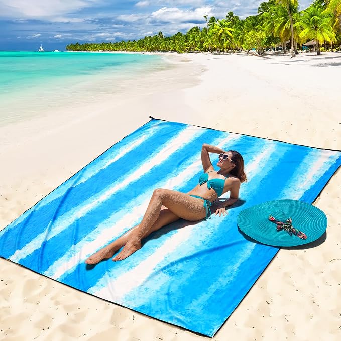 WIWIGO Beach Blanket Waterproof Sandproof Beach Mat 79" X 83"/10'x9'for 2-8 - Image 6