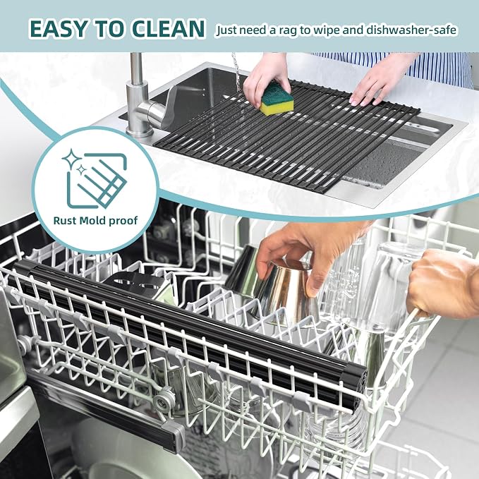 Ohuhu Over The Sink Dish Drainer Drying Rack, 17.6" W x 15.4" L Roll Up Dish - Image 8