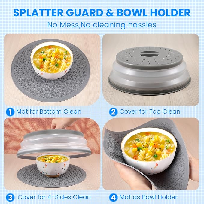 Microwave Cover for Food and Silicone Mat Collapsible Microwave Splatter Cover - Image 4