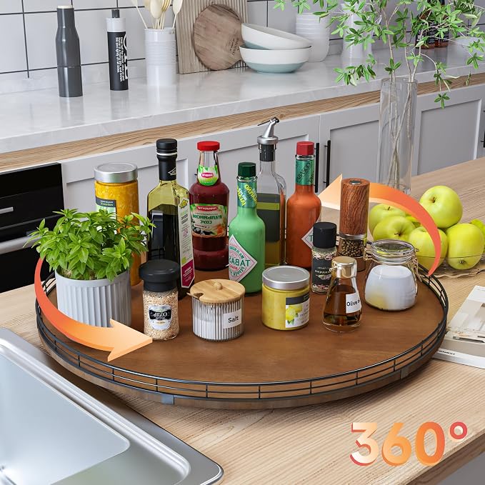 Farmhouse Oak 24" Lazy Susan Turntable Organizer - Image 2