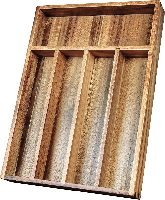 KITEISCAT Acacia Wood Silverware Organizer, Kitchen Utensil Drawer Organizer by KITEISCAT
